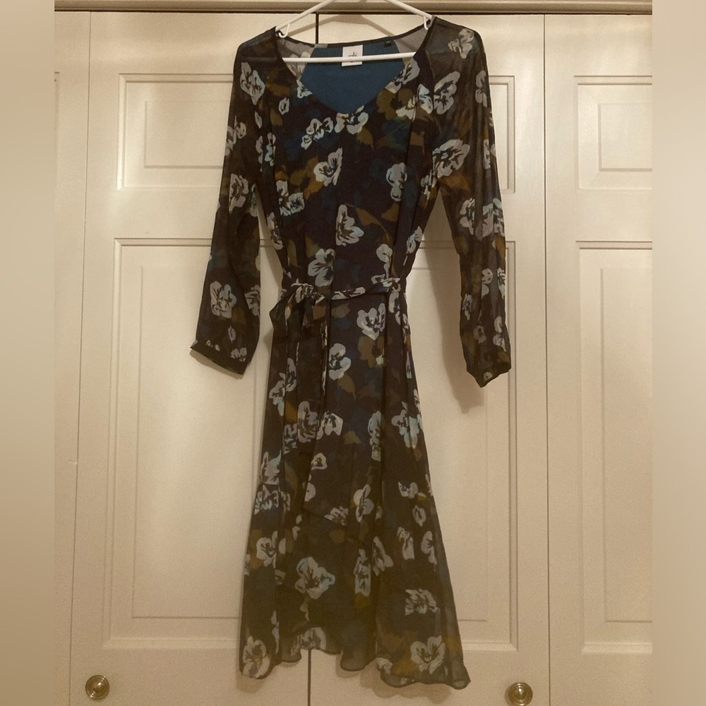 Cabi dark green floral dress size xs